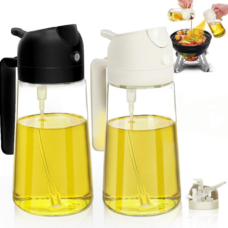2 Count 16Oz/470Ml Oil Dispenser Bottle Fo:Kitchen -2 in 1 Olive Oil Dispenser Andsprayer -Oil Sprayer for Cooking,Saladbarbecue Kitchentool Utensils Glass