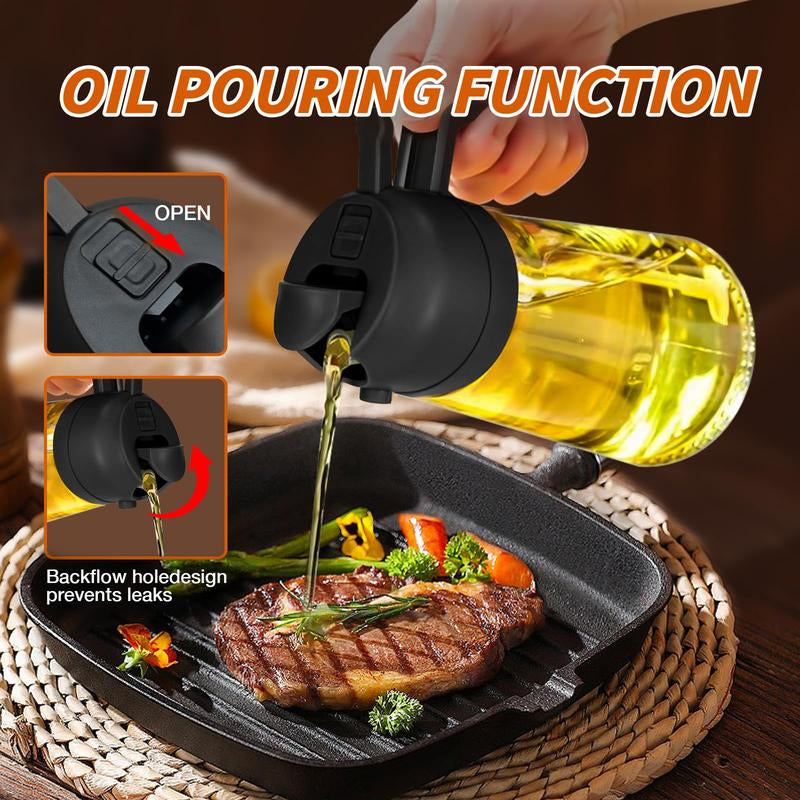 2 Count 16Oz/470Ml Oil Dispenser Bottle Fo:Kitchen -2 in 1 Olive Oil Dispenser Andsprayer -Oil Sprayer for Cooking,Saladbarbecue Kitchentool Utensils Glass