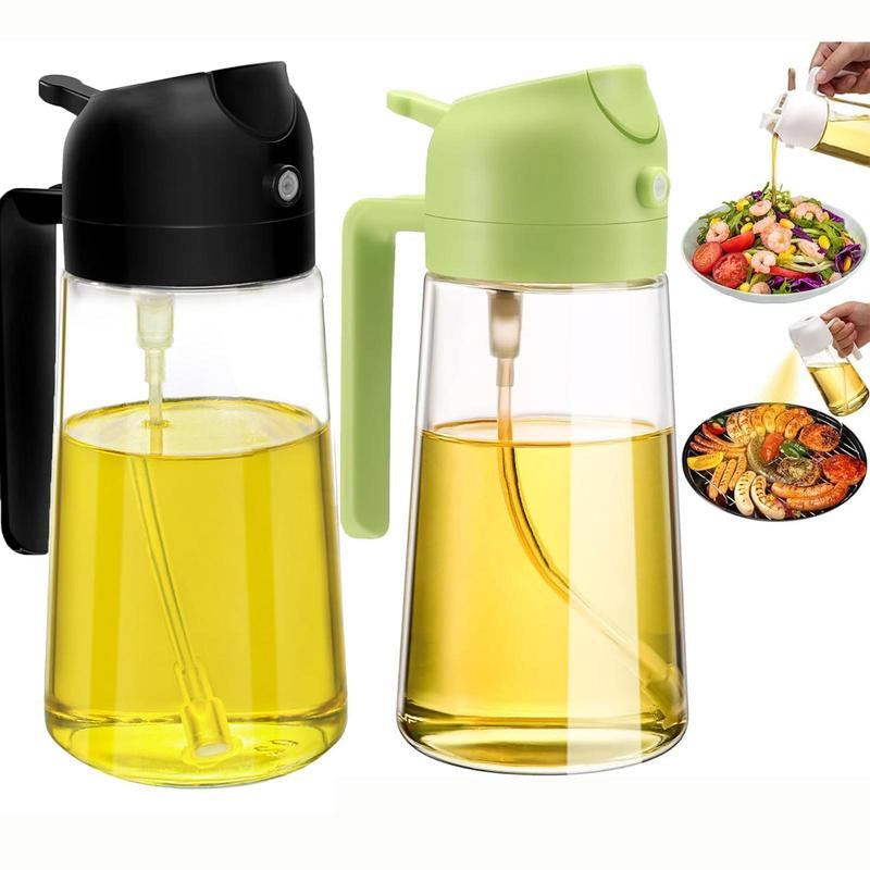 2 Count 16Oz/470Ml Oil Dispenser Bottle Fo:Kitchen -2 in 1 Olive Oil Dispenser Andsprayer -Oil Sprayer for Cooking,Saladbarbecue Kitchentool Utensils Glass