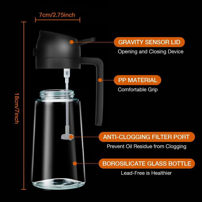 2 Count 16Oz/470Ml Oil Dispenser Bottle Fo:Kitchen -2 in 1 Olive Oil Dispenser Andsprayer -Oil Sprayer for Cooking,Saladbarbecue Kitchentool Utensils Glass