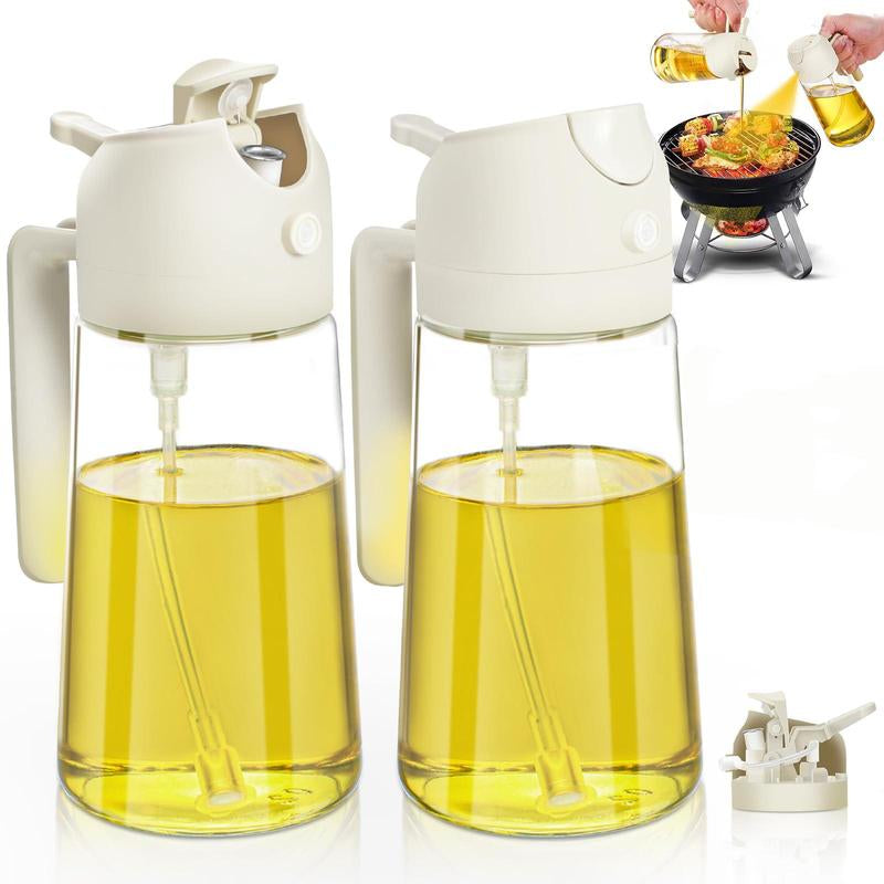 2 Count 16Oz/470Ml Oil Dispenser Bottle Fo:Kitchen -2 in 1 Olive Oil Dispenser Andsprayer -Oil Sprayer for Cooking,Saladbarbecue Kitchentool Utensils Glass