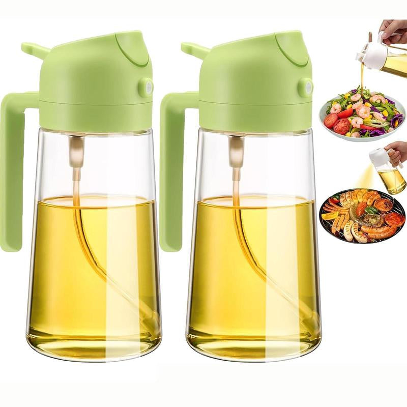 2 Count 16Oz/470Ml Oil Dispenser Bottle Fo:Kitchen -2 in 1 Olive Oil Dispenser Andsprayer -Oil Sprayer for Cooking,Saladbarbecue Kitchentool Utensils Glass