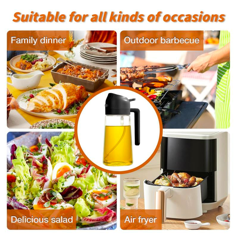 2 Count 16Oz/470Ml Oil Dispenser Bottle Fo:Kitchen -2 in 1 Olive Oil Dispenser Andsprayer -Oil Sprayer for Cooking,Saladbarbecue Kitchentool Utensils Glass
