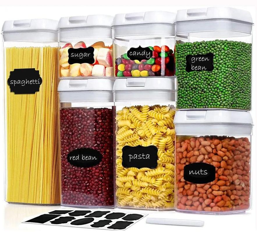 7Pcs Airtight Food Storage Container -Transparent Design, Secure Lid Seal Proof Kitchen Items with for Cereal, Nuts, Flour & Rice, Insect & Moisture Proof with Lid, Portable Leak-Proof Kitchen Organizer for Pantry