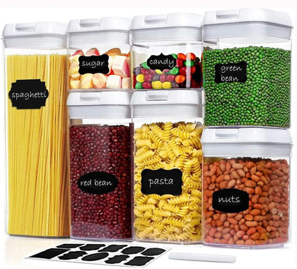 7Pcs Airtight Food Storage Container -Transparent Design, Secure Lid Seal Proof Kitchen Items with for Cereal, Nuts, Flour & Rice, Insect & Moisture Proof with Lid, Portable Leak-Proof Kitchen Organizer for Pantry