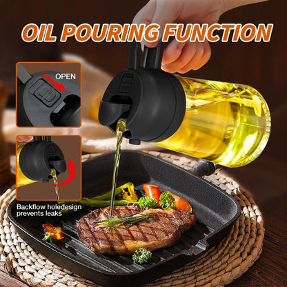 2 Count 16Oz/470Ml Oil Dispenser Bottle Fo:Kitchen -2 in 1 Olive Oil Dispenser Andsprayer -Oil Sprayer for Cooking,Saladbarbecue Kitchentool Utensils Glass