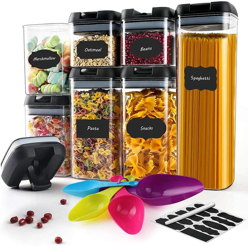 7Pcs Airtight Food Storage Container -Transparent Design, Secure Lid Seal Proof Kitchen Items with for Cereal, Nuts, Flour & Rice, Insect & Moisture Proof with Lid, Portable Leak-Proof Kitchen Organizer for Pantry