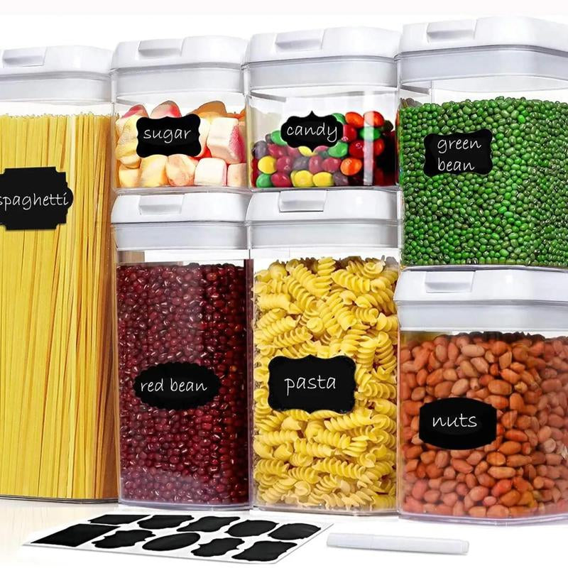 7Pcs Airtight Food Storage Container -Transparent Design, Secure Lid Seal Proof Kitchen Items with for Cereal, Nuts, Flour & Rice, Insect & Moisture Proof with Lid, Portable Leak-Proof Kitchen Organizer for Pantry