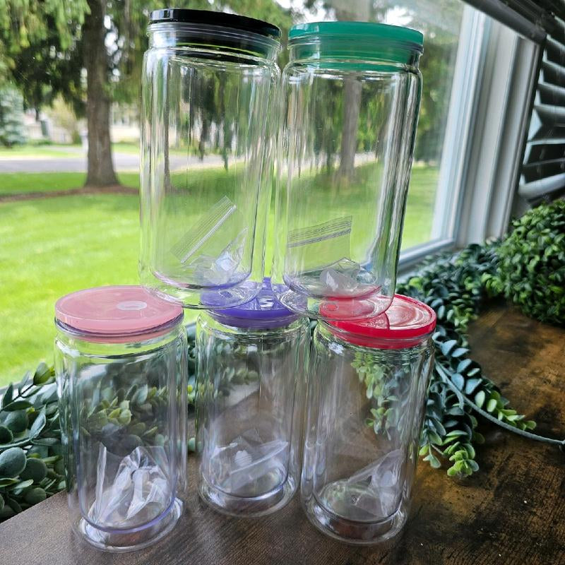 5 Pack DYI Snowglobe Plastic Can Cups Crafting Project Snow Globe Drinkware Set Tumbler Washable Reusable Portable Mug